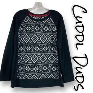 Cuddl Duds Black and White Geometric Fleece Top Casual Womens Size Small